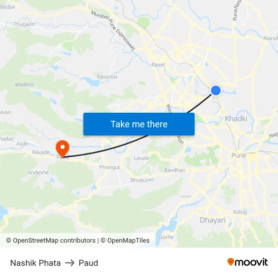 Nashik Phata to Paud map