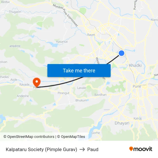 Kalpataru Society (Pimple Gurav) to Paud map