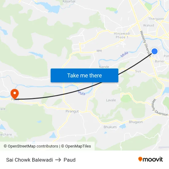 Sai Chowk Balewadi to Paud map