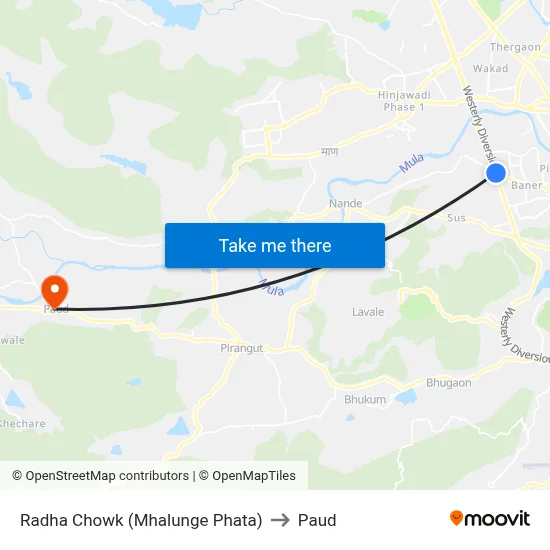 Radha Chowk (Mhalunge Phata) to Paud map