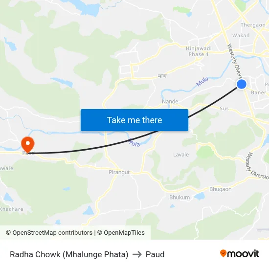 Radha Chowk (Mhalunge Phata) to Paud map