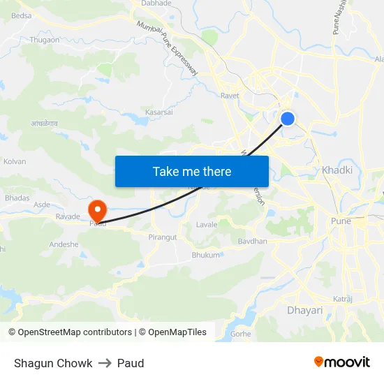 Shagun Chowk to Paud map