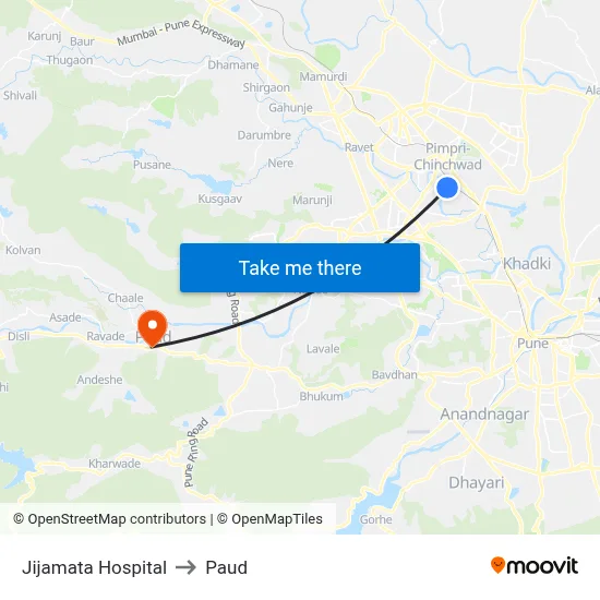 Jijamata Hospital to Paud map