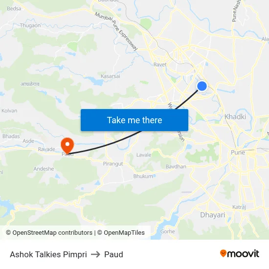Ashok Talkies Pimpri to Paud map