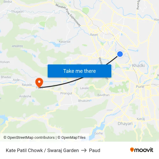 Kate Patil Chowk / Swaraj Garden to Paud map