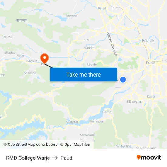 RMD College Warje to Paud map