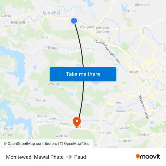Mohitewadi Mawal Phata to Paud map