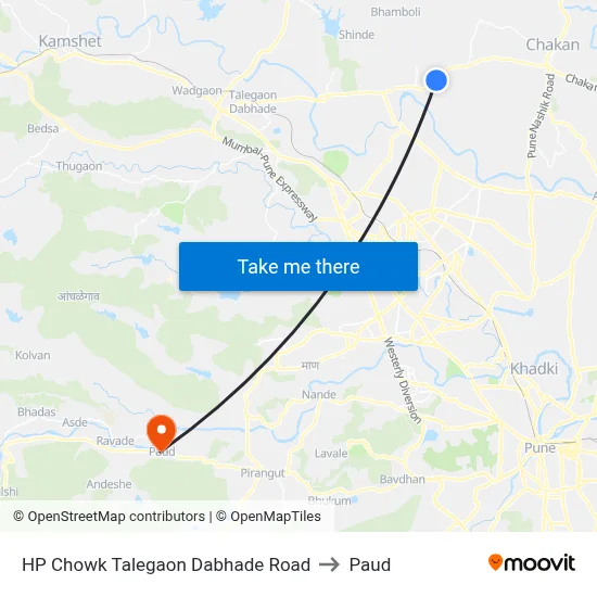 HP Chowk Talegaon Dabhade Road to Paud map