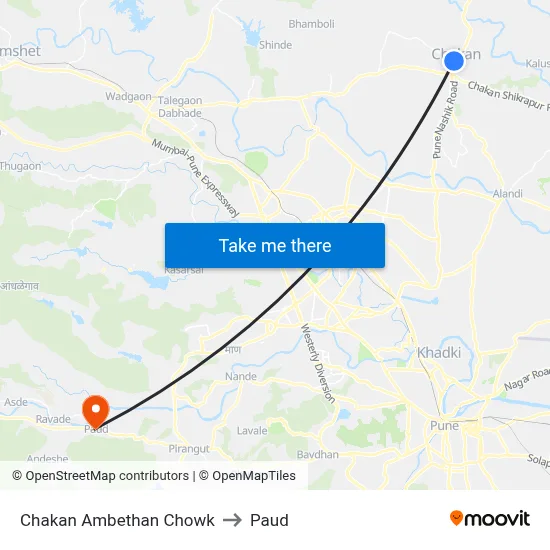 Chakan Ambethan Chowk to Paud map