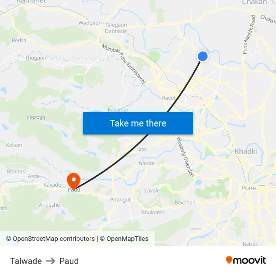 Talwade to Paud map