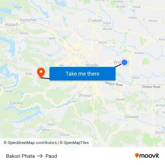 Bakori Phata to Paud map