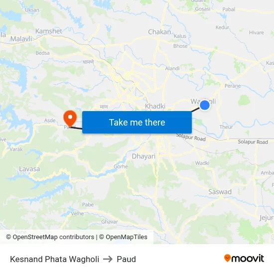 Kesnand Phata Wagholi to Paud map