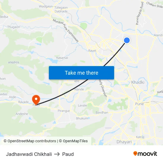 Jadhavwadi Chikhali to Paud map