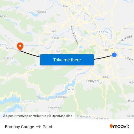 Bombay Garage to Paud map