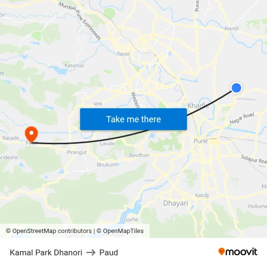 Kamal Park Dhanori to Paud map