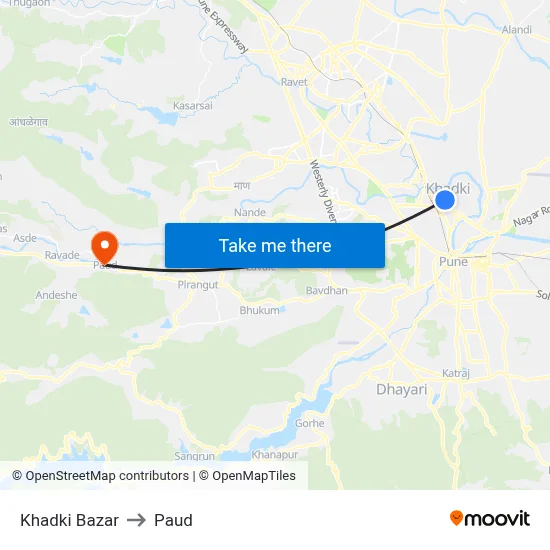 Khadki Bazar to Paud map