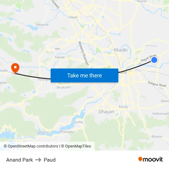 Anand Park to Paud map