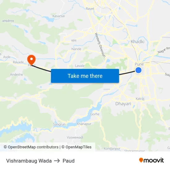 Vishrambaug Wada to Paud map
