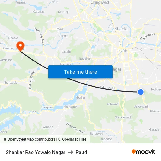 Shankar Rao Yewale Nagar to Paud map