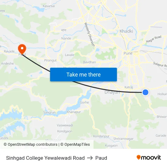 Sinhgad College Yewalewadi Road to Paud map