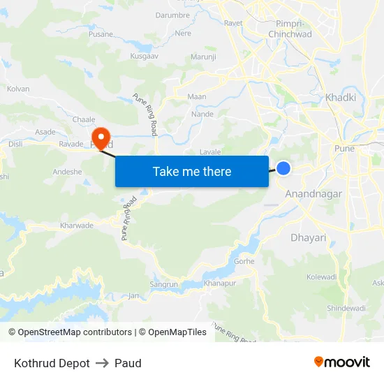 Kothrud Depot to Paud map
