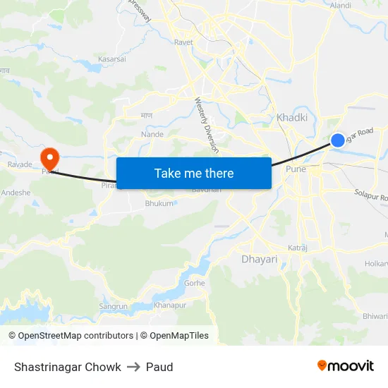 Shastrinagar Chowk to Paud map