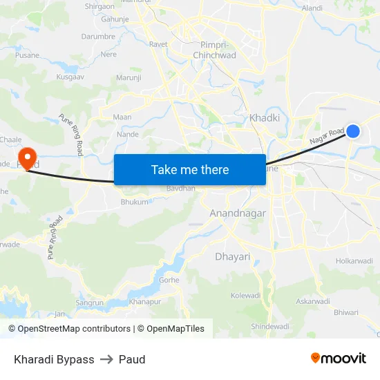 Kharadi Bypass to Paud map