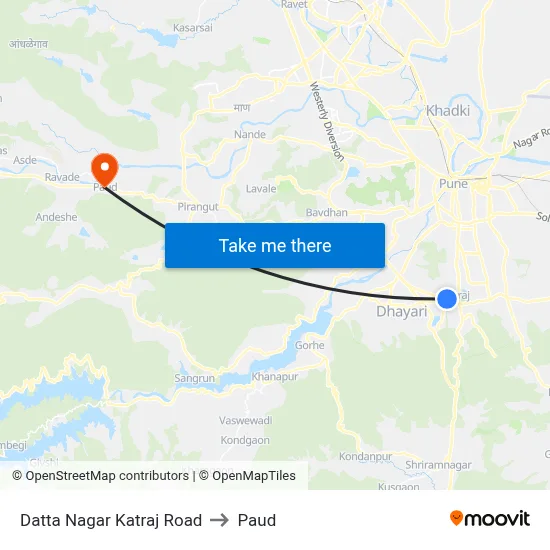 Datta Nagar Katraj Road to Paud map