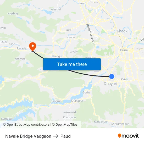 Navale Bridge Vadgaon to Paud map