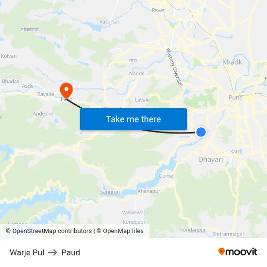 Warje Pul to Paud map