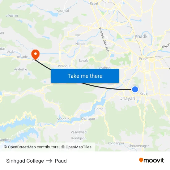 Sinhgad College to Paud map
