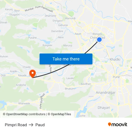 Pimpri Road to Paud map