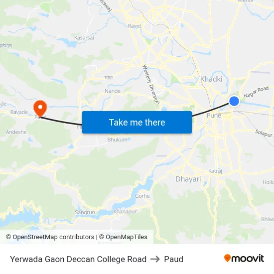 Yerwada Gaon Deccan College Road to Paud map