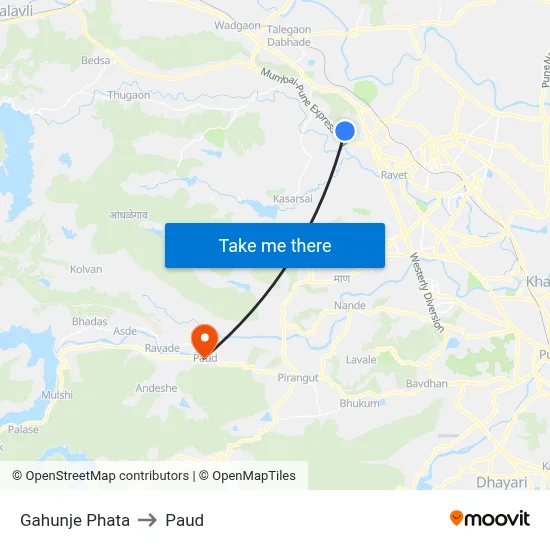 Gahunje Phata to Paud map
