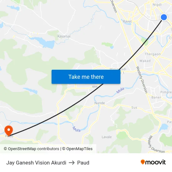 Jay Ganesh Vision Akurdi to Paud map