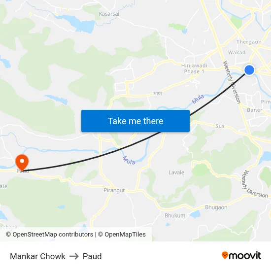 Mankar Chowk to Paud map