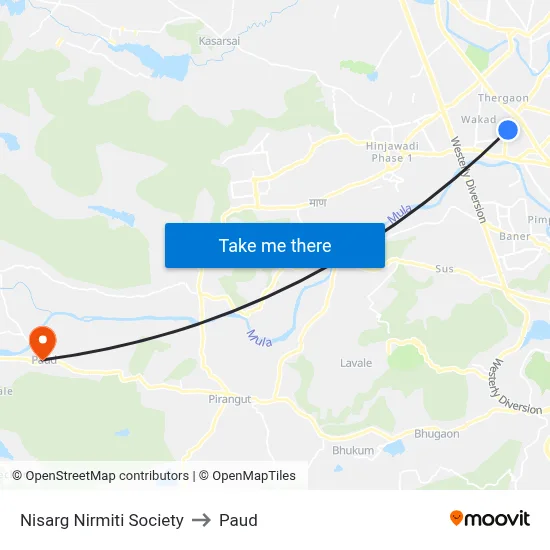 Nisarg Nirmiti Society to Paud map