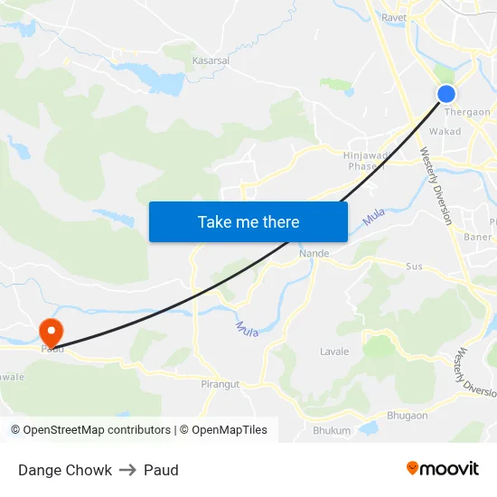 Dange Chowk to Paud map