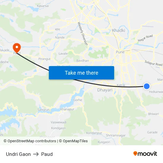 Undri Gaon to Paud map