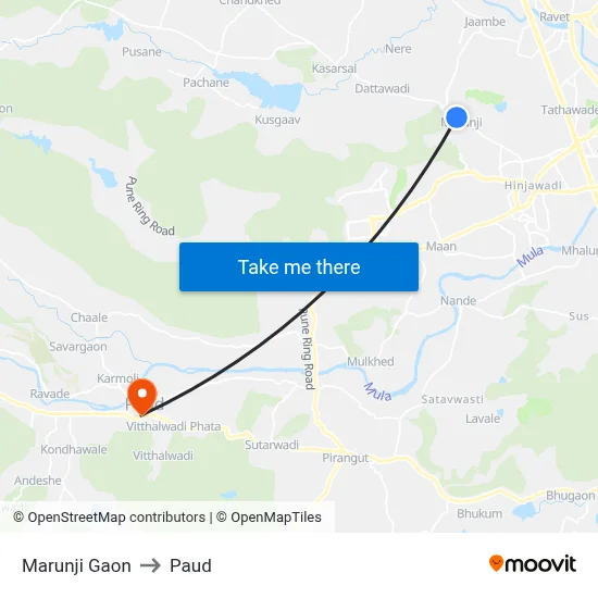 Marunji Gaon to Paud map