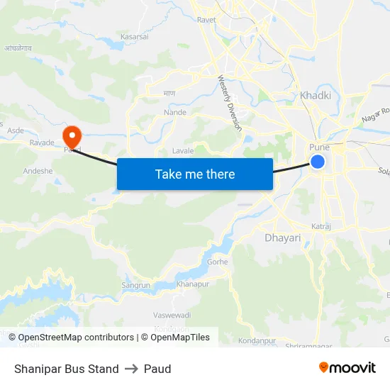 Shanipar Bus Stand to Paud map
