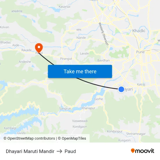 Dhayari Maruti Mandir to Paud map