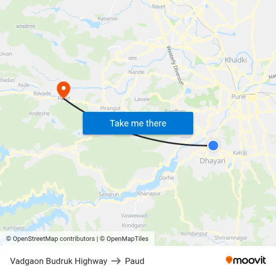 Vadgaon Budruk Highway to Paud map