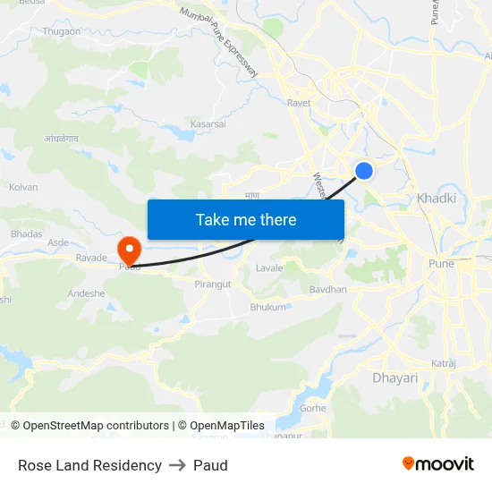 Rose Land Residency to Paud map