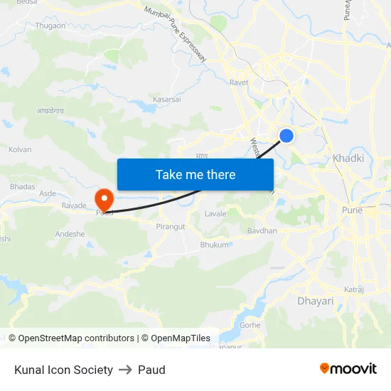 Kunal Icon Society to Paud map