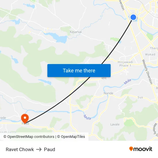 Ravet Chowk to Paud map