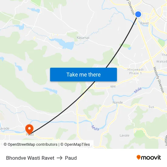 Bhondve Wasti Ravet to Paud map