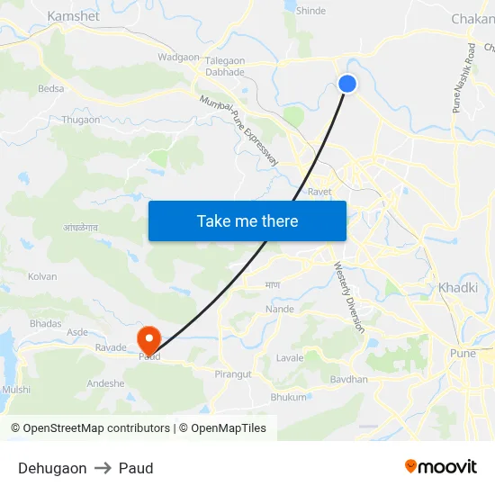 Dehugaon to Paud map