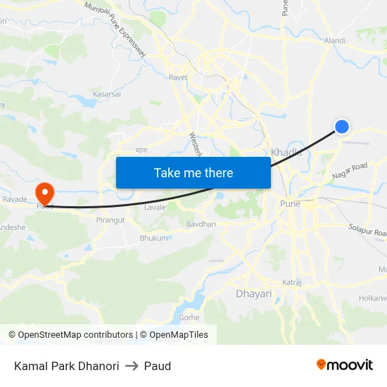 Kamal Park Dhanori to Paud map