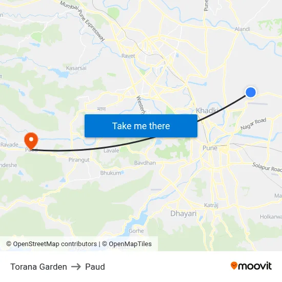 Torana Garden to Paud map